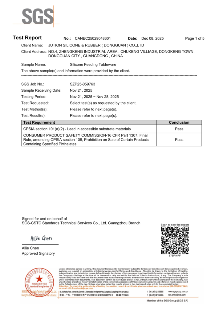 ZSR Certification 16 cpsia silicone rubber tableware products test report 01