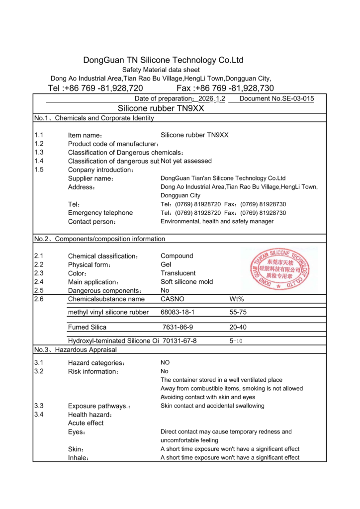 ZSR Certification 1 MSDS Fumed Silicone Rubber