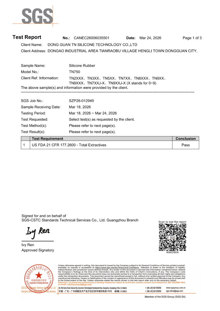ZSR Certification 3 Silicone Rubber Material FDA 21 CFR 177.2600