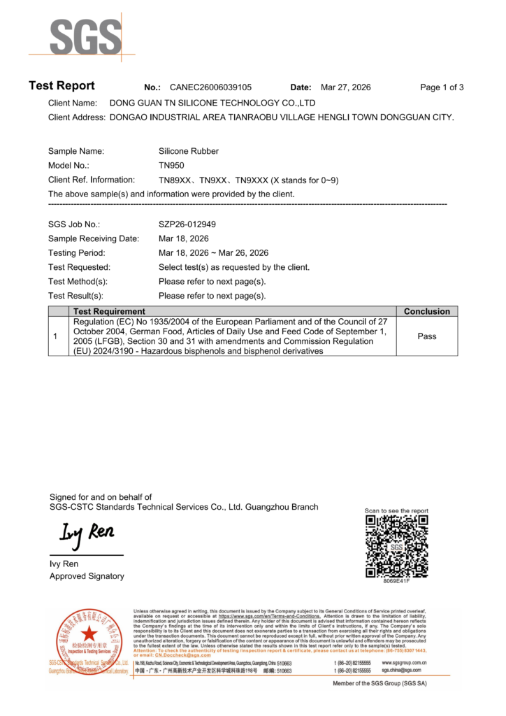 ZSR Certification 8 Silicone Rubber Material LFGB BPA free Test Report