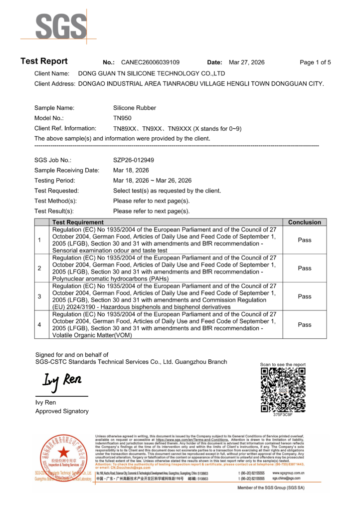 ZSR Certification 9 Silicone Rubber Material LFGB Test Report